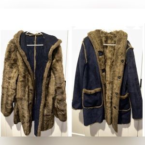 Dennis Basso reversible faux fur hooded coat size large